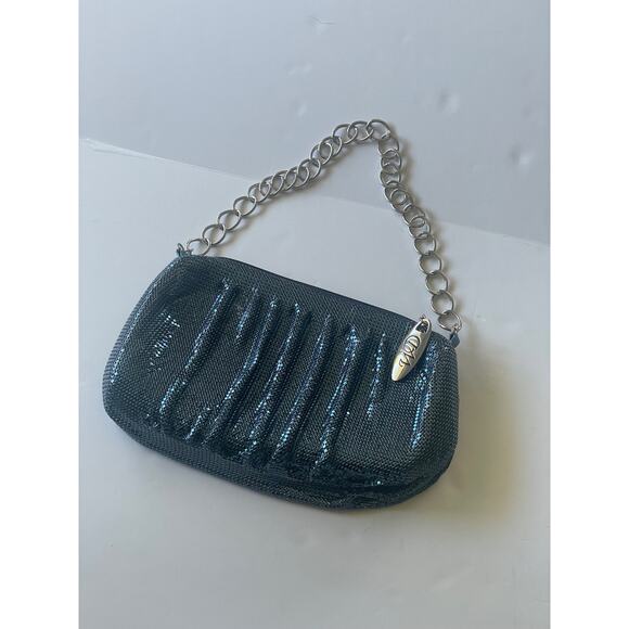 WD Whiting & Davis Blue Metalic Chain mail Mesh Shoulder Bag Evening Bag - Picture 1 of 16
